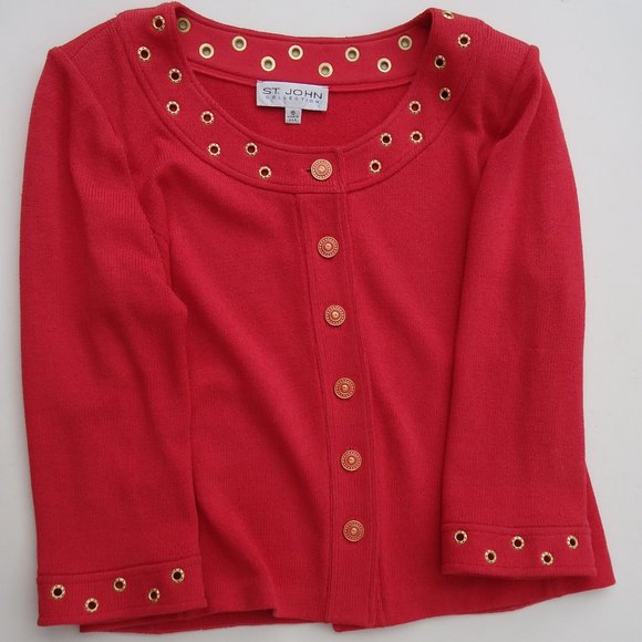 SIZE 10. ST. JOHN Collection coral crepe knit button up blazer. - Picture 13 of 16